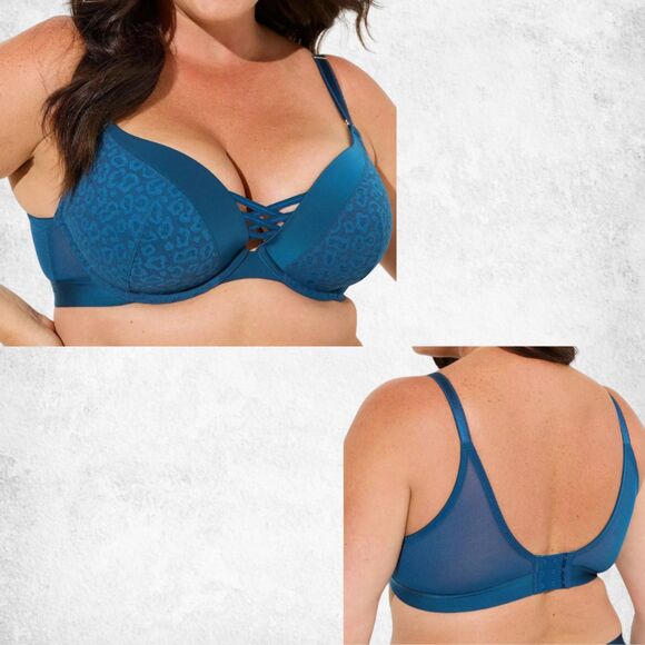 Torrid Curve 40DD XO Plunge Push-Up Bra – Teal Leopard Print - Picture 1 of 7